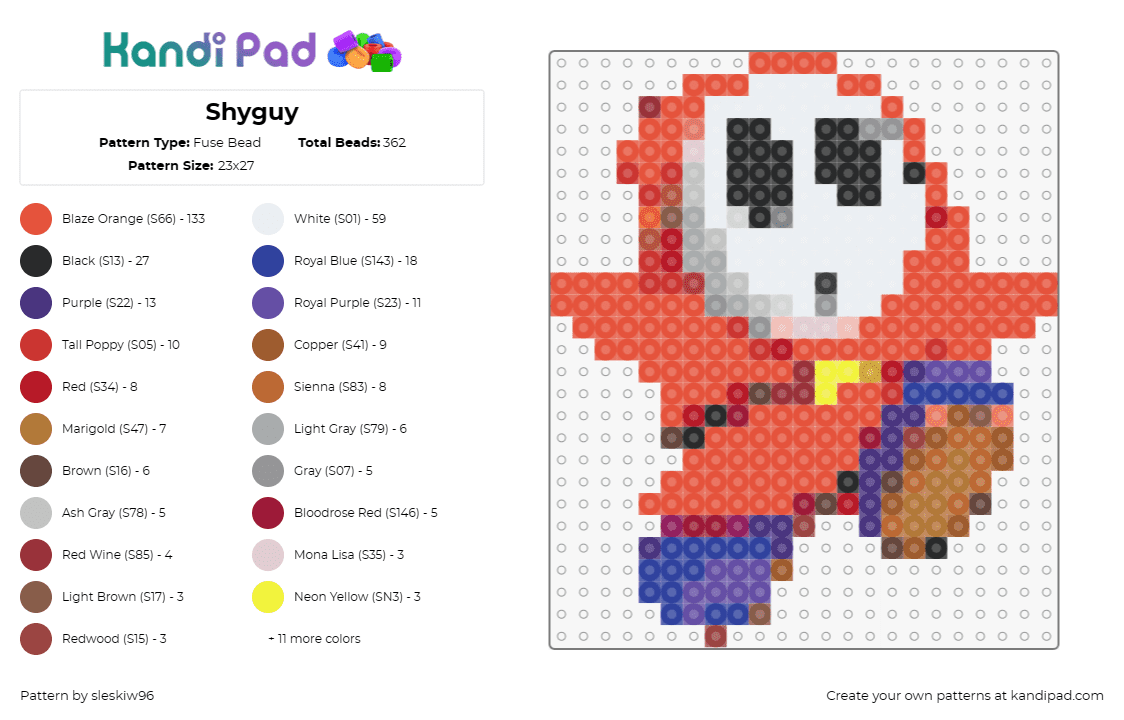 Shyguy - Fuse Bead Pattern by sleskiw96 on Kandi Pad - shy guy,nintendo,mario,yoshi,playful,character,nostalgia,affection,classic,red