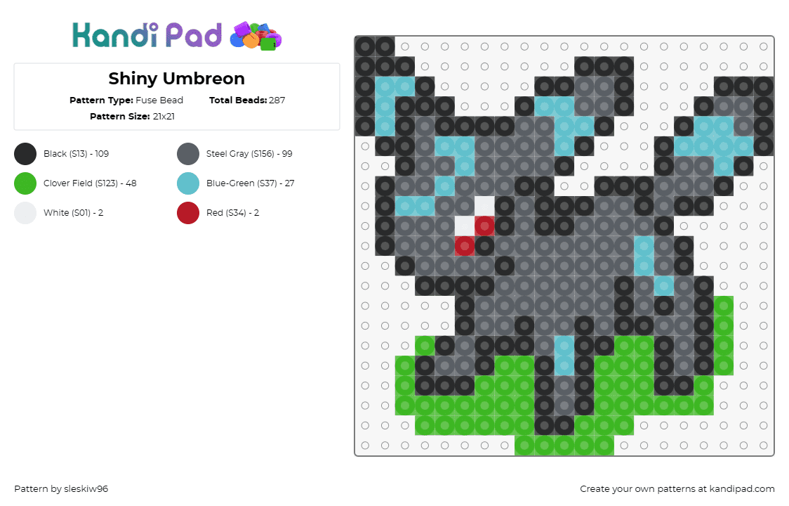 Shiny Umbreon - Fuse Bead Pattern by sleskiw96 on Kandi Pad - umbreon,pokemon,shiny,creature,black