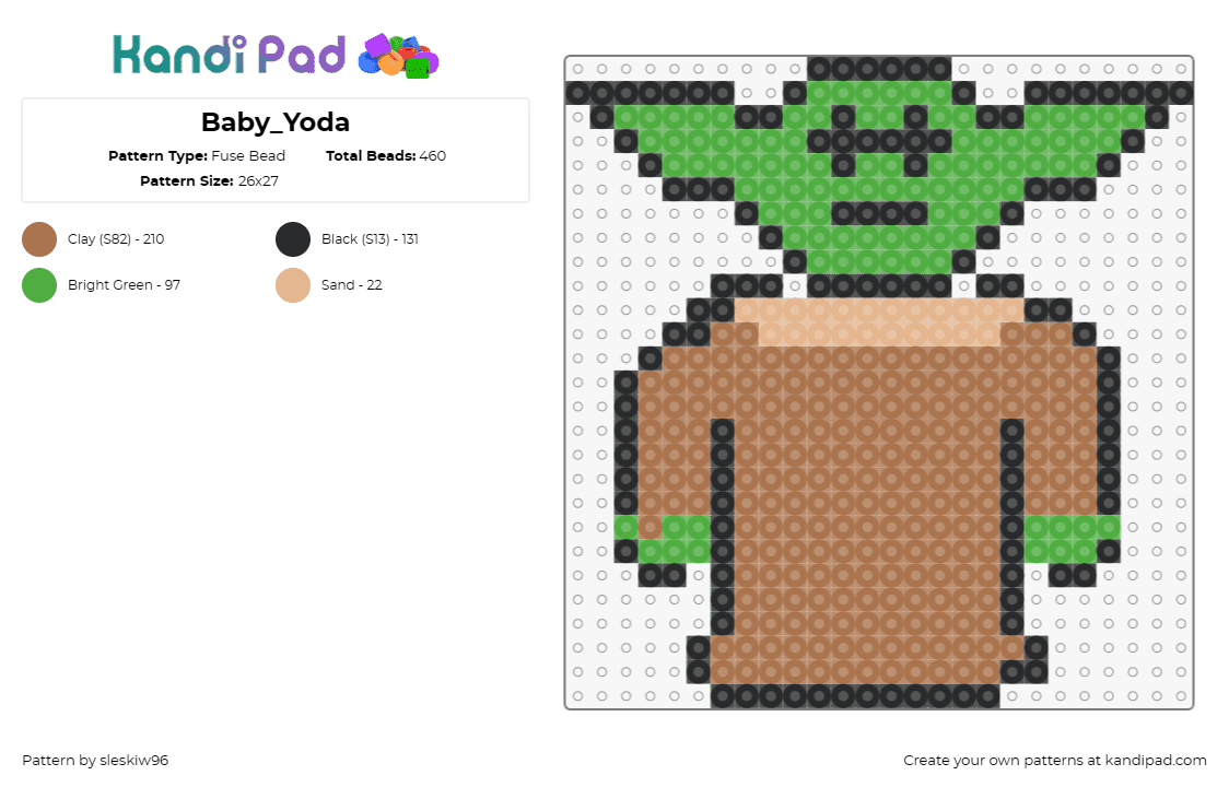 Baby_Yoda - Fuse Bead Pattern by sleskiw96 on Kandi Pad - baby yoda,grogu,star wars,beloved character,space saga,wise spirit,youthful,gree