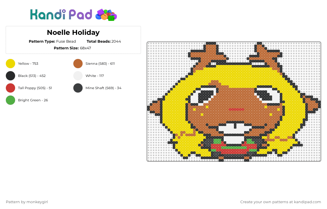 Noelle Holiday - Fuse Bead Pattern by monkeygirl on Kandi Pad - yellow,tan