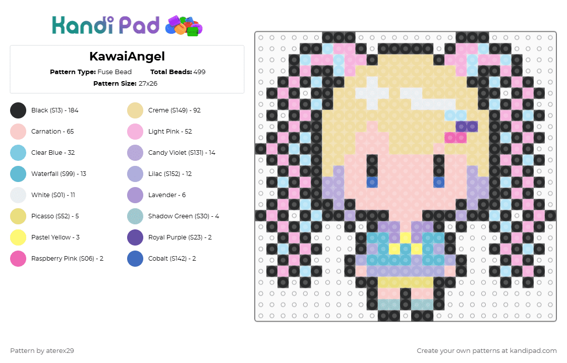 KawaiAngel - Fuse Bead Pattern by aterex29 on Kandi Pad - kawaii,scene,chibi,girl,character,checkered,pastel,anime,beige,pink,light blue