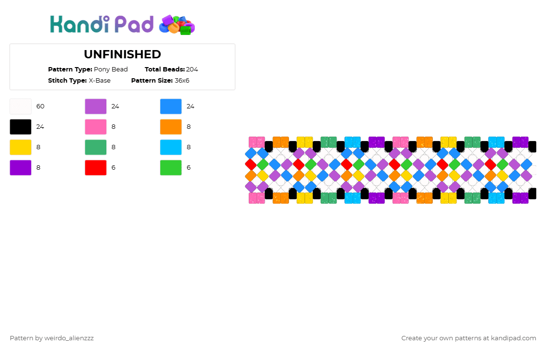 silly x-base - Pony Bead Pattern by weirdo_alienzzz on Kandi Pad - pink,light blue,xbase,cuff,rainbow,silly,colorful,glitter,random,simple