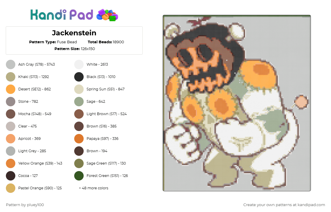 Jackenstein - Fuse Bead Pattern by pluey100 on Kandi Pad - beige,orange