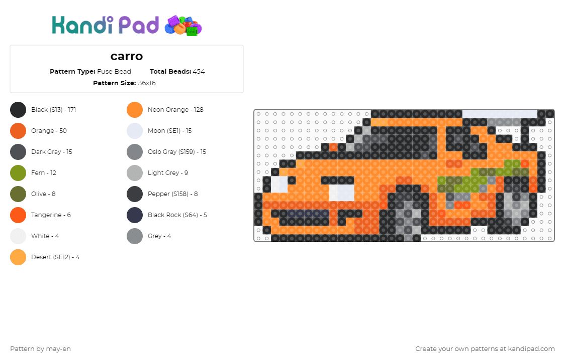 carro - Fuse Bead Pattern by may-en on Kandi Pad - car,racecar,vehicle,transportation,auto,automobile,orange