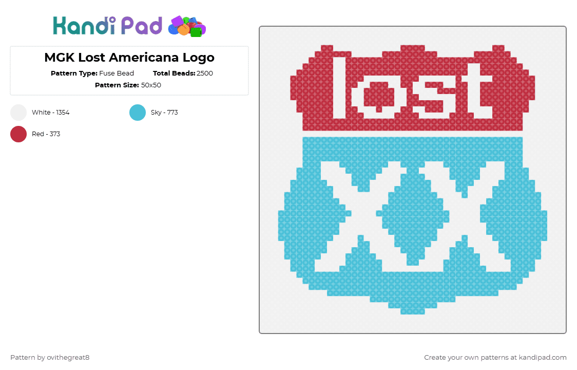 MGK Lost Americana Logo - Fuse Bead Pattern by ovithegreat8 on Kandi Pad - red,light blue,mgk