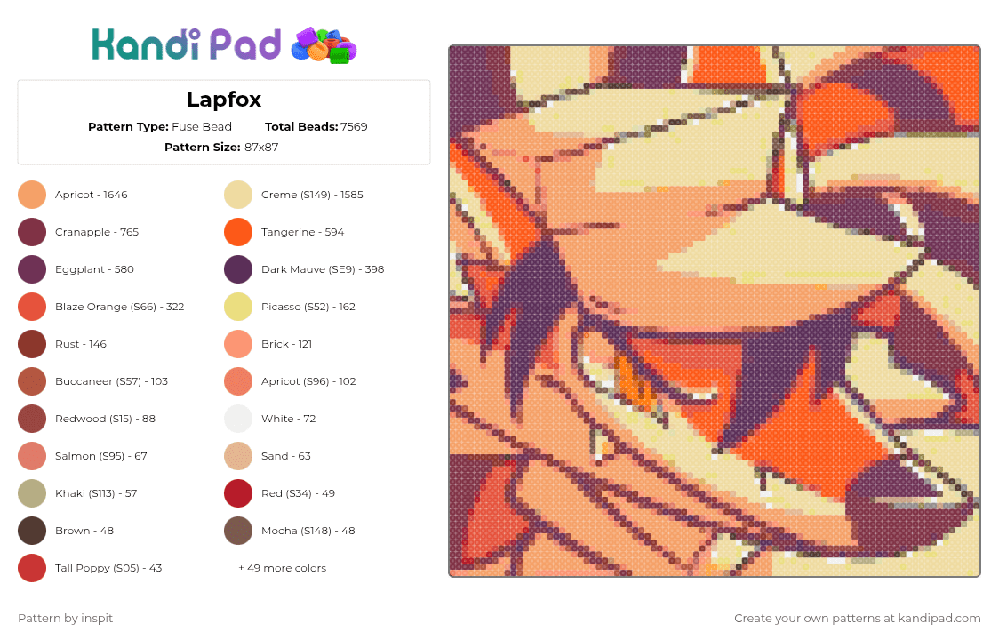 Lapfox - Fuse Bead Pattern by inspit on Kandi Pad - brown,beige,colorful