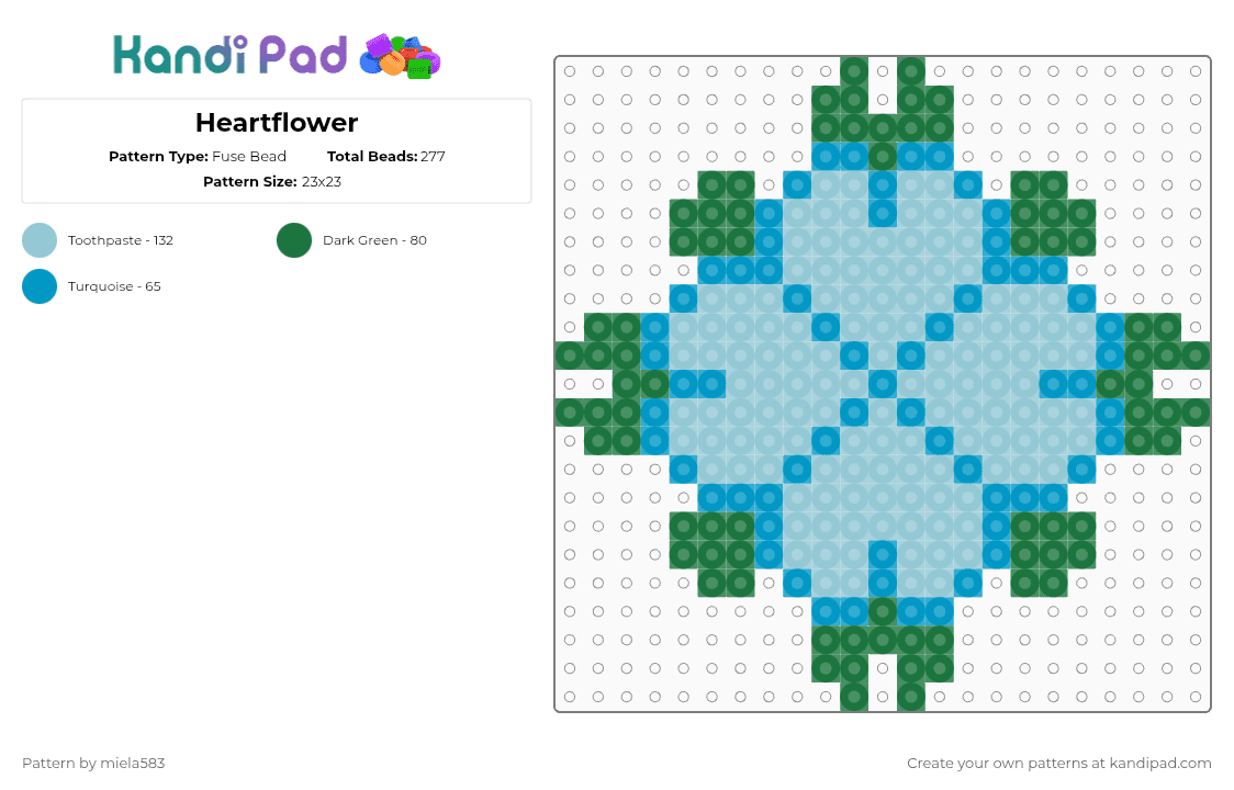 Heartflower - Fuse Bead Pattern by miela583 on Kandi Pad - light blue,green,cotdhearts