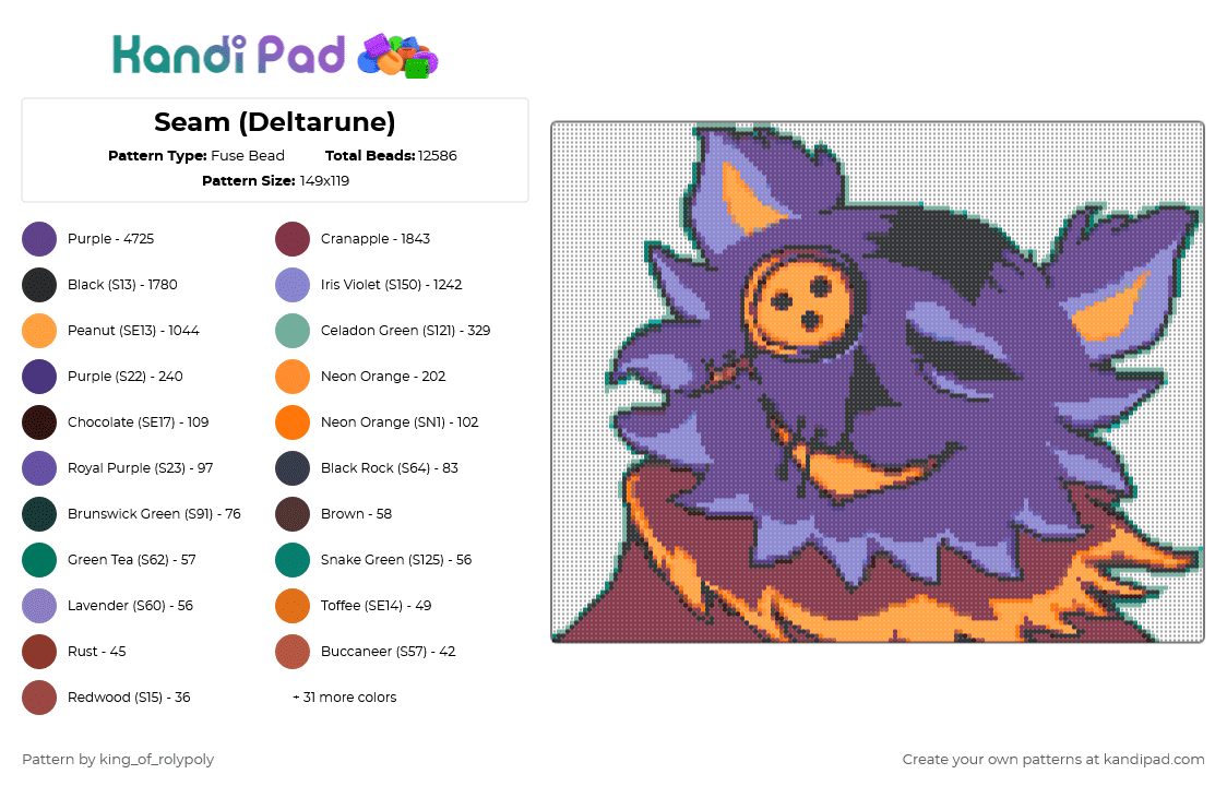 Seam (Deltarune) - Fuse Bead Pattern by king_of_rolypoly on Kandi Pad - purple,blue,orange,brown