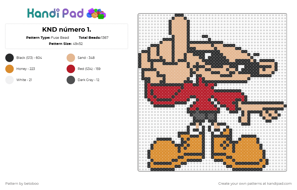 KND número 1. - Fuse Bead Pattern by betoboo on Kandi Pad - codename kids next door,number one,character,cartoon,nostalgia,tv show,knd,number 1,cartoon network,animation,beige,orange