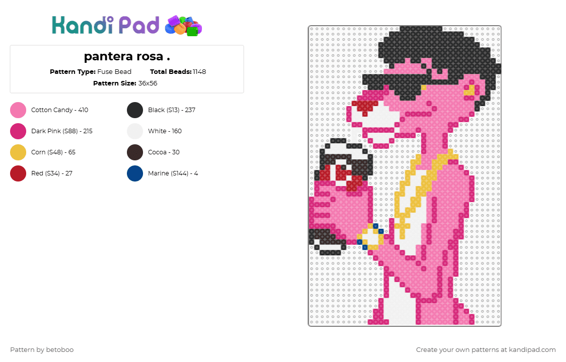 pantera rosa . - Fuse Bead Pattern by betoboo on Kandi Pad - pink panther,pink