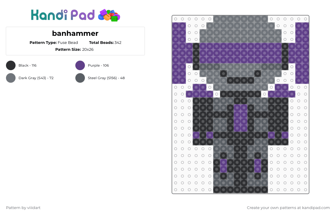 banhammer - Fuse Bead Pattern by viiidart on Kandi Pad - purple,gray,roblox,phight,phighting,ban