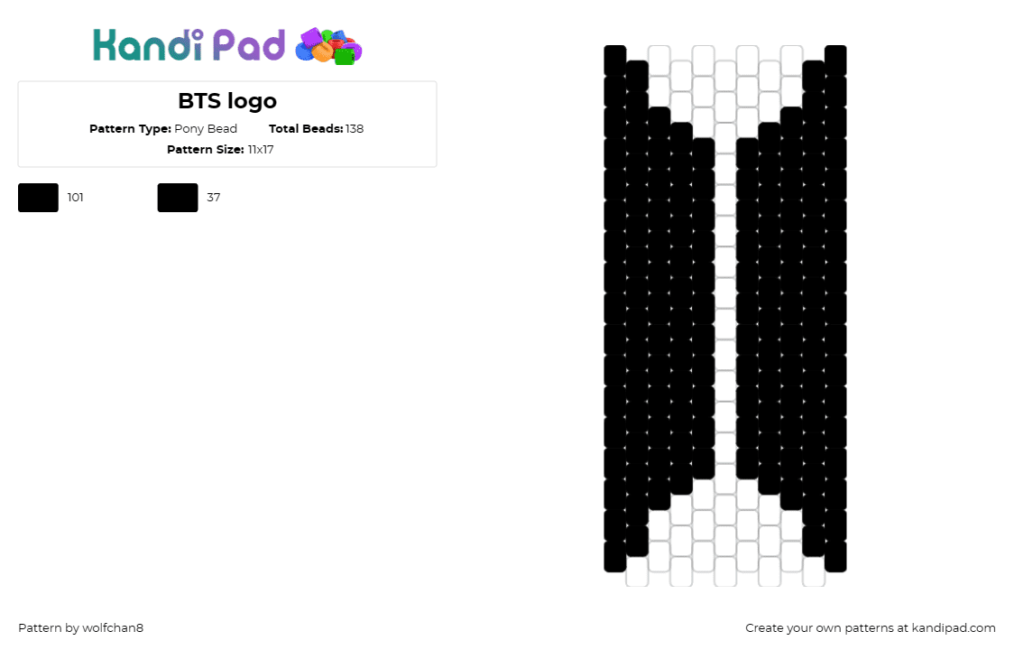 BTS logo - Pony Bead Pattern by wolfchan8 on Kandi Pad - bts,k-pop,music,logo,band,army,fan,black