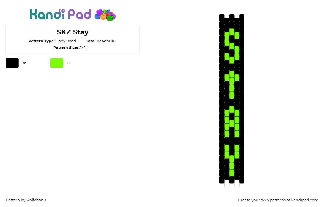 SKZ Stay - Pony Bead Pattern by wolfchan8 on Kandi Pad - skz,stray kids,music,band,fandom,allegiance,bold,vibrant,green,black