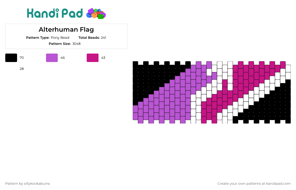 Alterhuman Flag - Pony Bead Pattern by sillykookaburra on Kandi Pad - alterhuman,pride,flag,cuff,identity,self-expression,community,purple