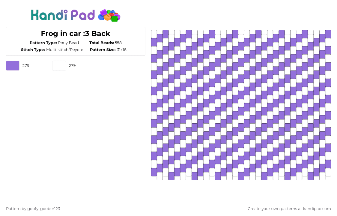 Frog in car :3 Back - Pony Bead Pattern by goofy_goober123 on Kandi Pad - purple,white