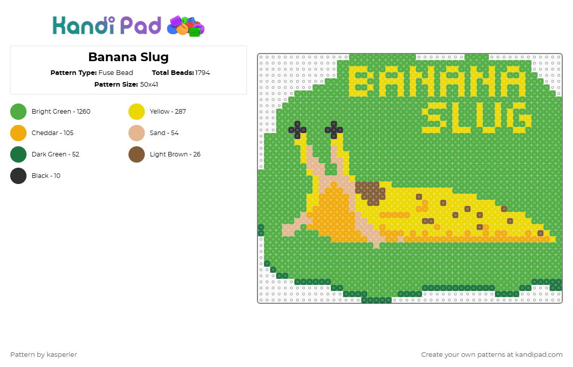 Banana Slug - Fuse Bead Pattern by kasperler on Kandi Pad - green