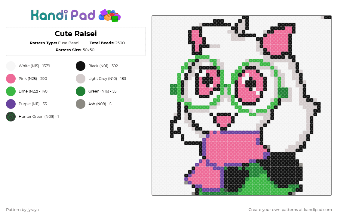 Cute Ralsei - Fuse Bead Pattern by jyraya on Kandi Pad - white,beige,pink,green,deltarune,ralsei,undertale,cute