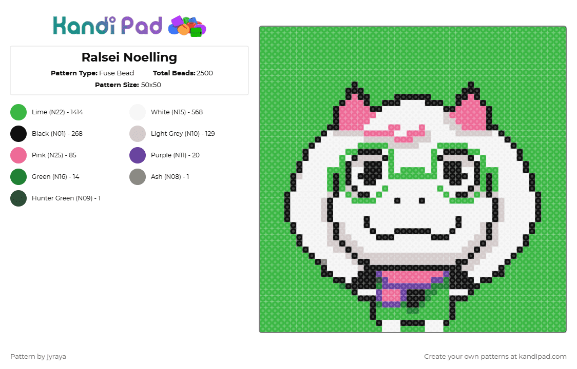 Ralsei Noelling - Fuse Bead Pattern by jyraya on Kandi Pad - green,deltarune,undertale,ralsei,gaming,asriel,noelling,noelled,noelle
