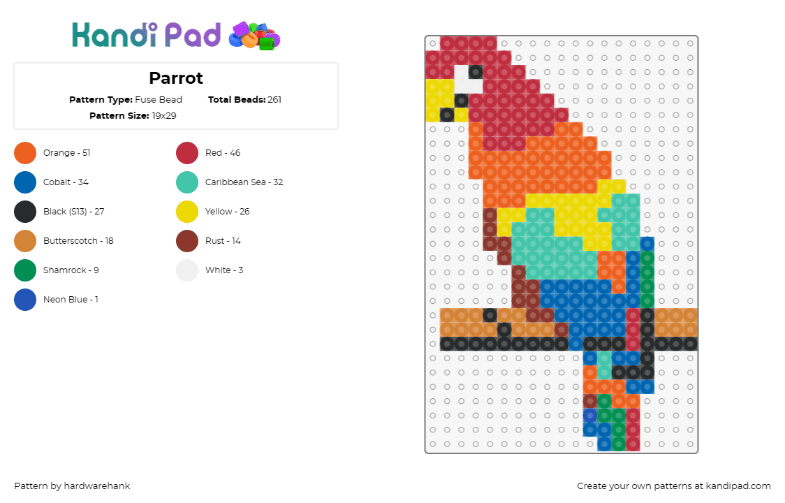 Parrot Fuse Bead Pattern Kandi Pad Kandi Patterns, Fuse Bead Patterns, Pony Bead Patterns