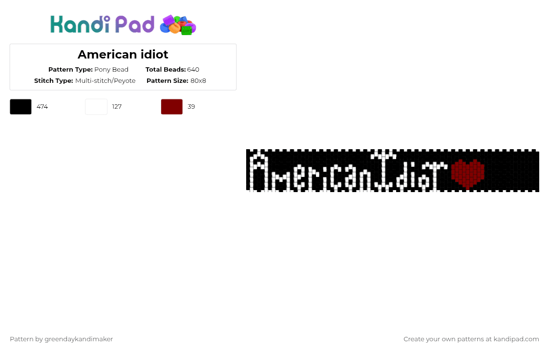 American idiot - Pony Bead Pattern by greendaykandimaker on Kandi Pad - black,white