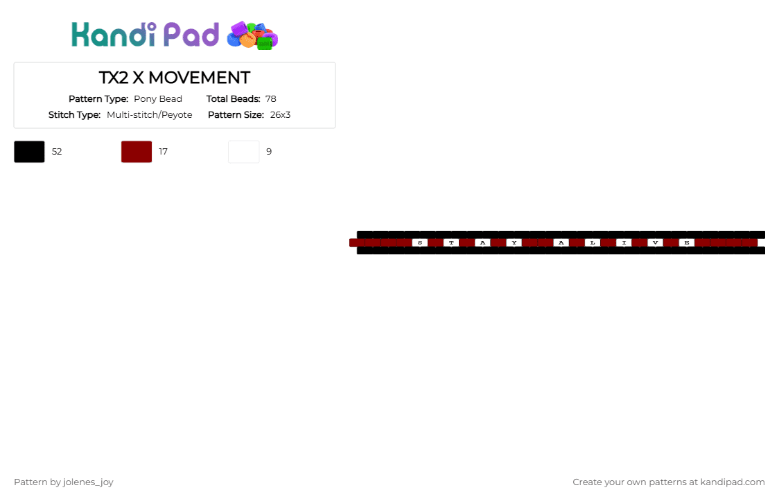 TX2 X MOVEMENT - Pony Bead Pattern by jolenes_joy on Kandi Pad - black,red,white,tx2,x movement,mental health