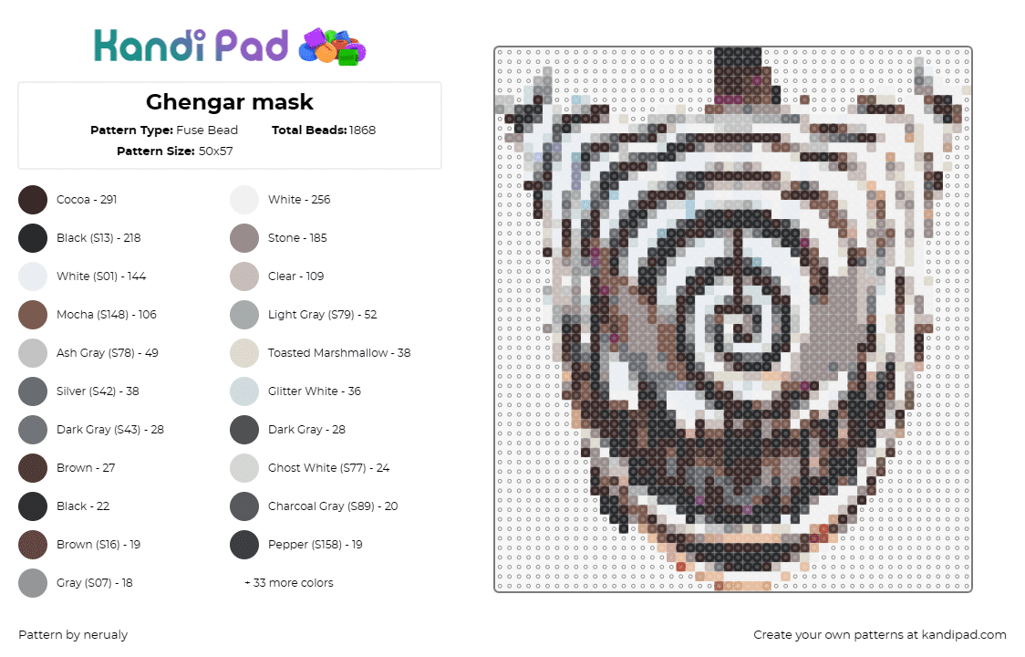 Ghengar mask - Fuse Bead Pattern by nerualy on Kandi Pad - ghengar,music,edm,dj,mask,spectral,ghost,character,performance,gray,black