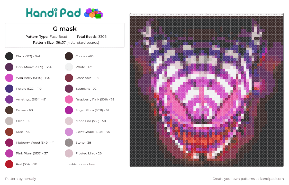 G mask - Fuse Bead Pattern by nerualy on Kandi Pad - ghengar,ghastly,dj,edm,music,mask,hypnotic,spectral,vibe