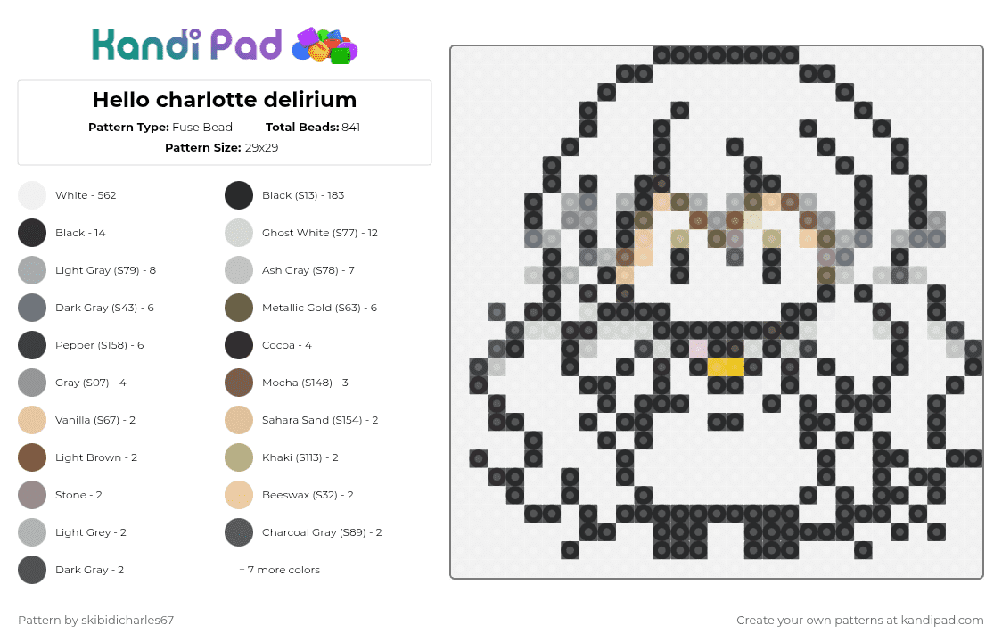 Hello charlotte delirium - Fuse Bead Pattern by skibidicharles67 on Kandi Pad - white,gray,beige
