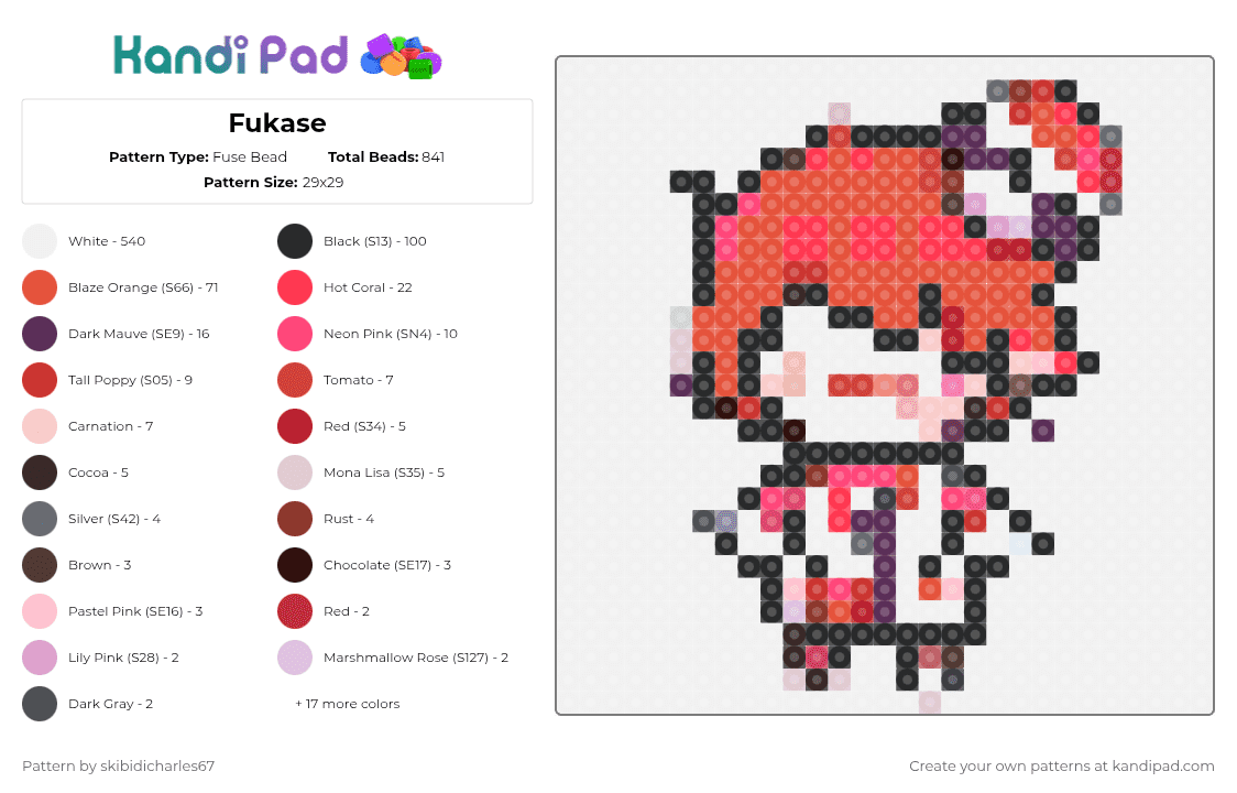 Fukase - Fuse Bead Pattern by skibidicharles67 on Kandi Pad - white,red,pink
