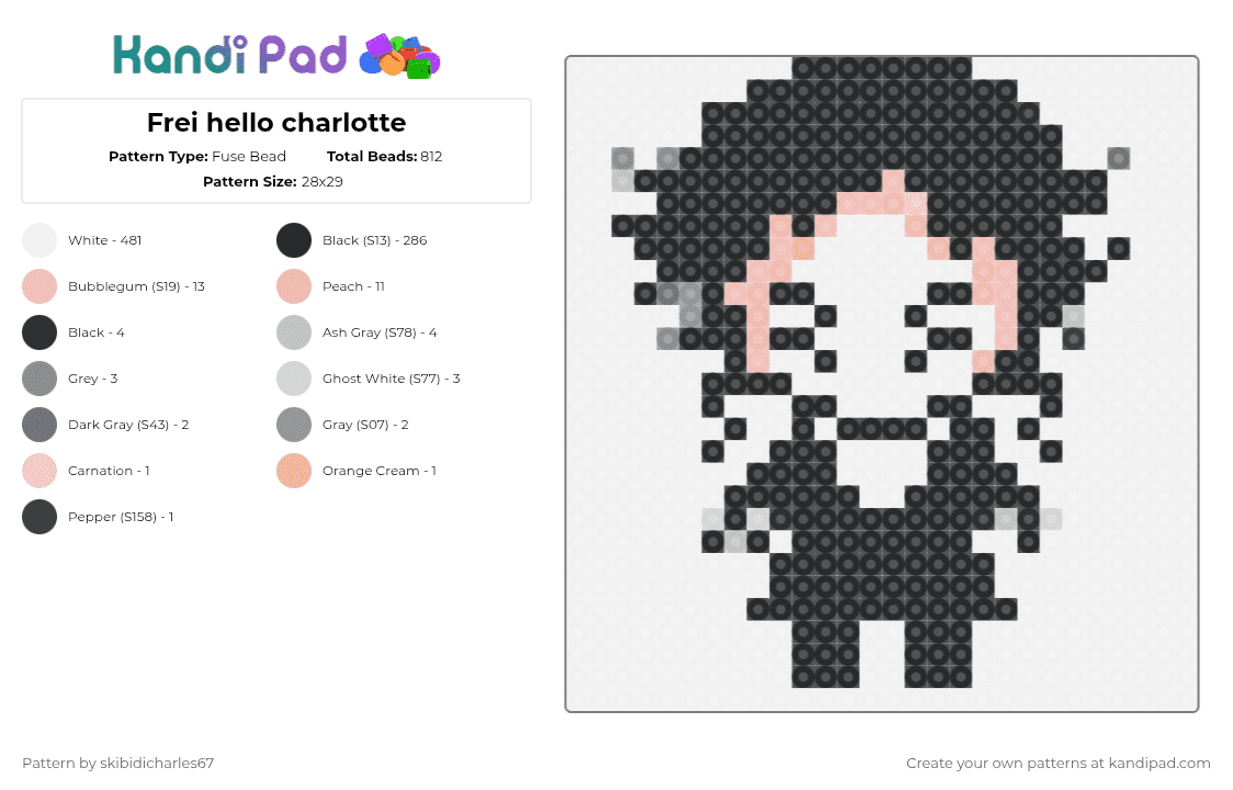 Frei hello charlotte - Fuse Bead Pattern by skibidicharles67 on Kandi Pad - white,beige