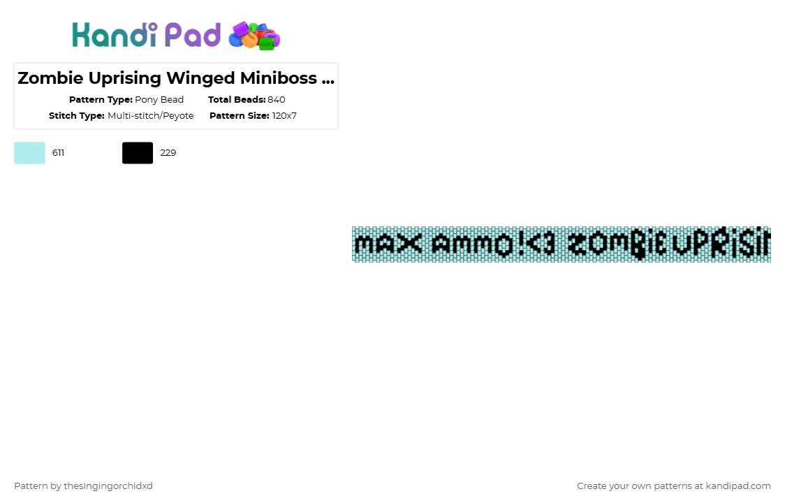 Zombie Uprising Winged Miniboss bag pattern strap - Pony Bead Pattern by gl1tt3r4x3 on Kandi Pad - black,light blue
