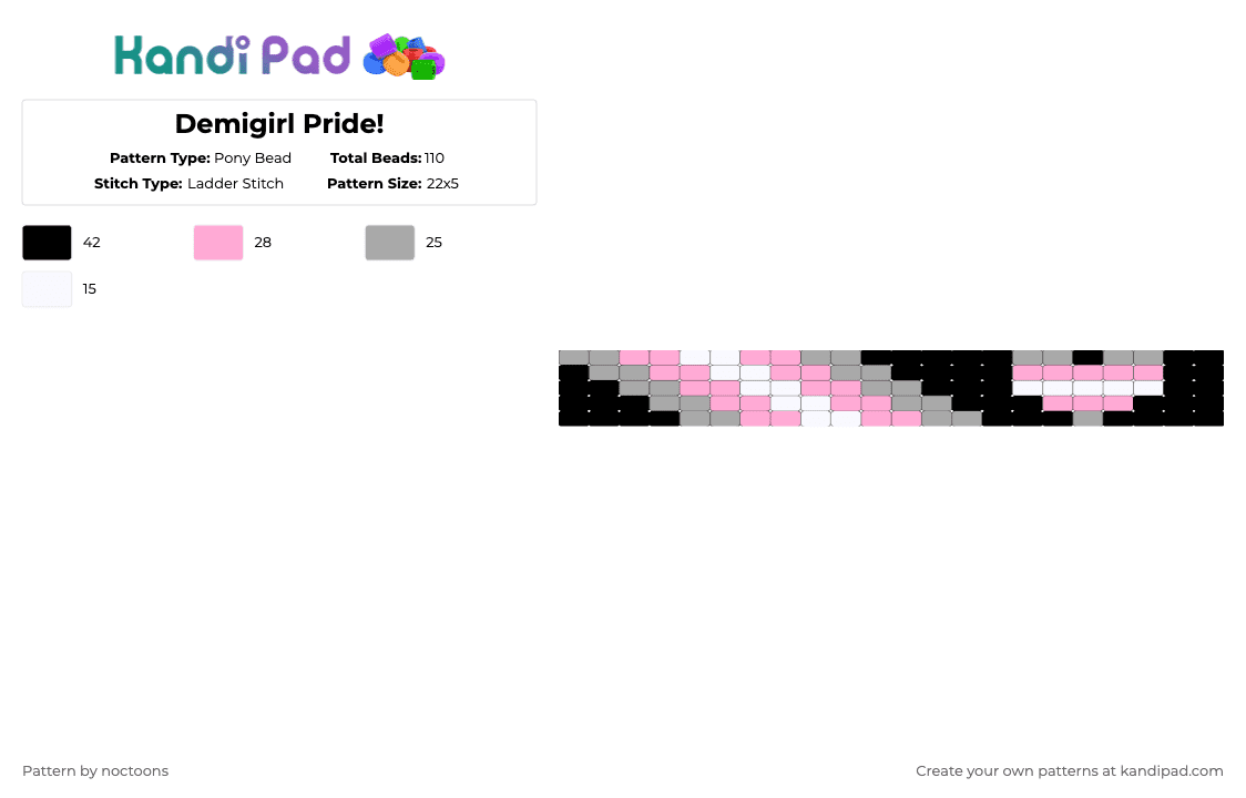 Demigirl Pride! - Pony Bead Pattern by deleted_user_583549 on Kandi Pad - pink,beige,demigirl,cisnt,pride,demigirl pride,girl,nonbinary