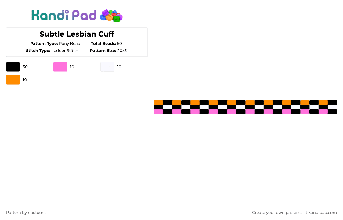 Subtle Lesbian Cuff - Pony Bead Pattern by deleted_user_583549 on Kandi Pad - pink,orange,lesbian,closeted,hidden,lgbtq,loveislove,lesbean,wlw,gl