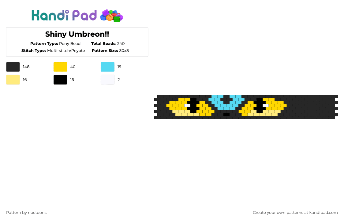 Shiny Umbreon!! - Pony Bead Pattern by deleted_user_583549 on Kandi Pad - black,yellow,pokemon,shiny,silly,eevee,eeveelution