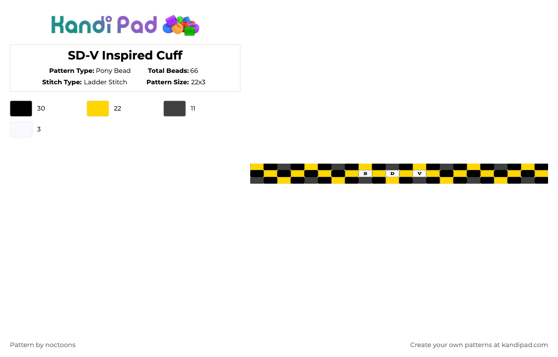SD-V Inspired Cuff - Pony Bead Pattern by deleted_user_583549 on Kandi Pad - yellow,v,serial designation v,murder drones,md,oil,i still feel nothing,thicc