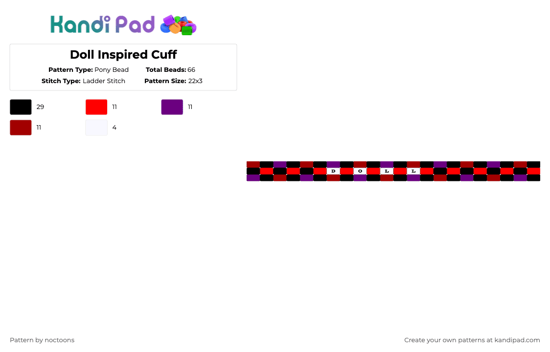 Doll Inspired Cuff - Pony Bead Pattern by deleted_user_583549 on Kandi Pad - red,pink,doll,russian,murder drones,md,absolute solver,fight back,button