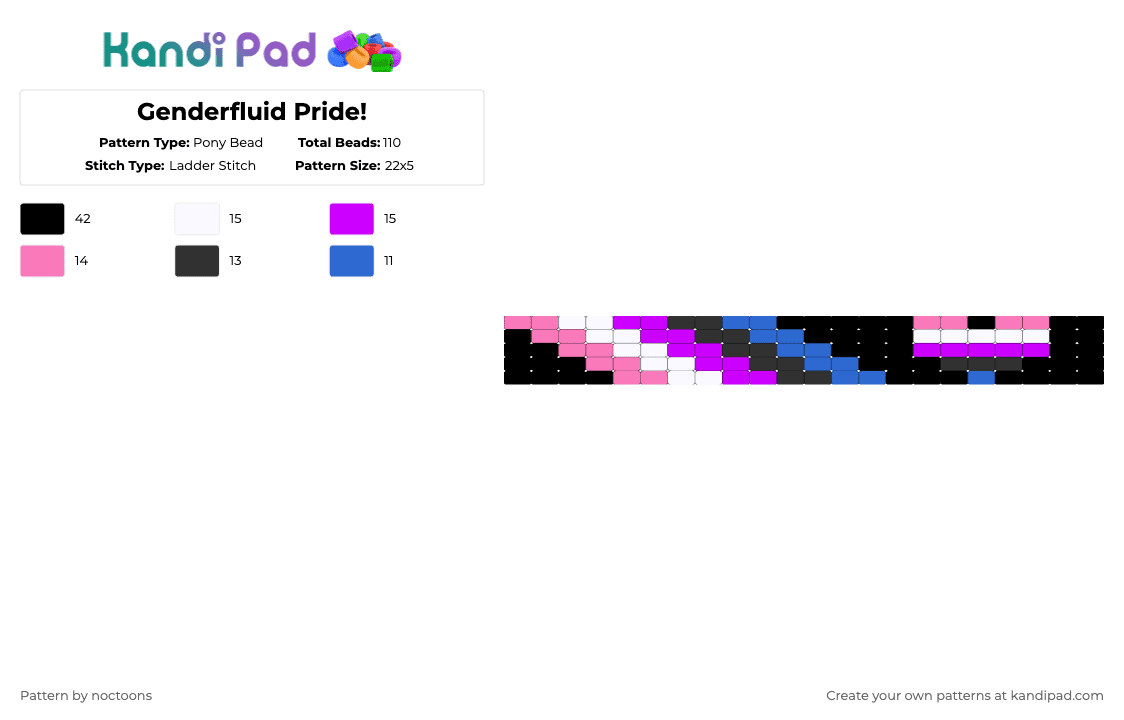 Genderfluid Pride! - Pony Bead Pattern by deleted_user_583549 on Kandi Pad - black,pink,purple