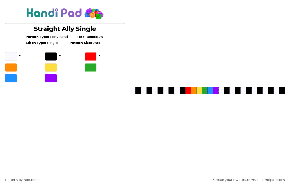 Straight Ally Single - Pony Bead Pattern by deleted_user_583549 on Kandi Pad - white,orange,green,purple,colorful,love is love,pride,lgbtq,straight ally,ally,support,plur