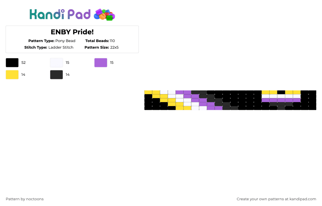 ENBY Pride! - Pony Bead Pattern by deleted_user_583549 on Kandi Pad - black,yellow,purple