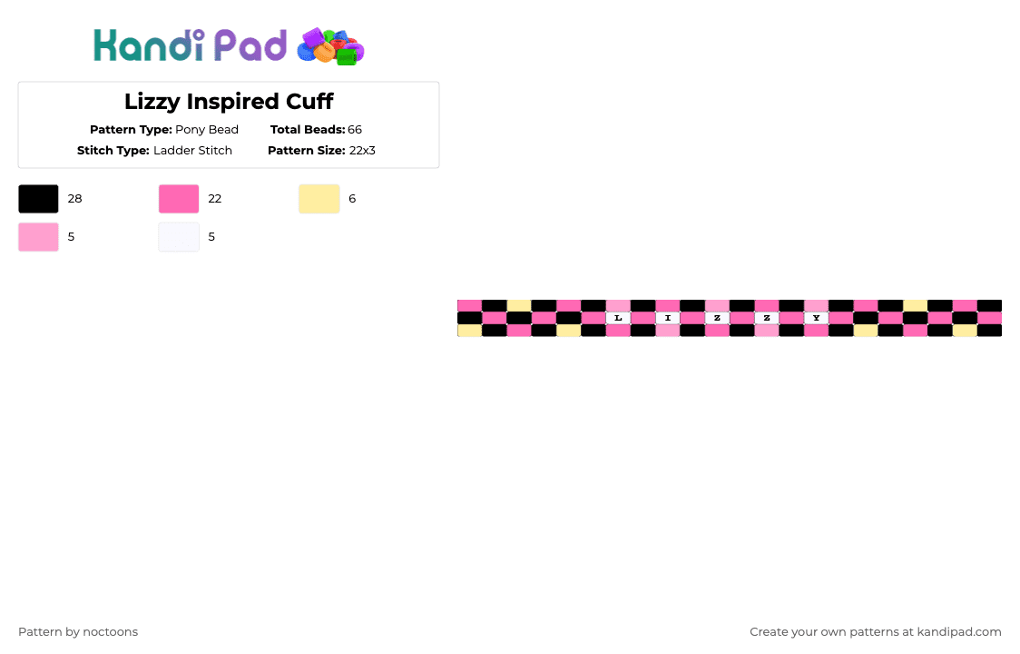 Lizzy Inspired Cuff - Pony Bead Pattern by deleted_user_583549 on Kandi Pad - pink,lizzy,lesbian,popular,md,murder drones,okay mom,phone addict