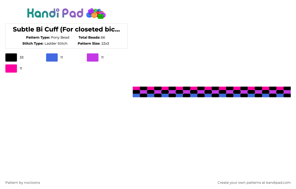 Subtle Bi Cuff (For closeted bicycles.) - Pony Bead Pattern by deleted_user_583549 on Kandi Pad - blue,pink,bi,closeted,lgbtq,loveislove,gay,both