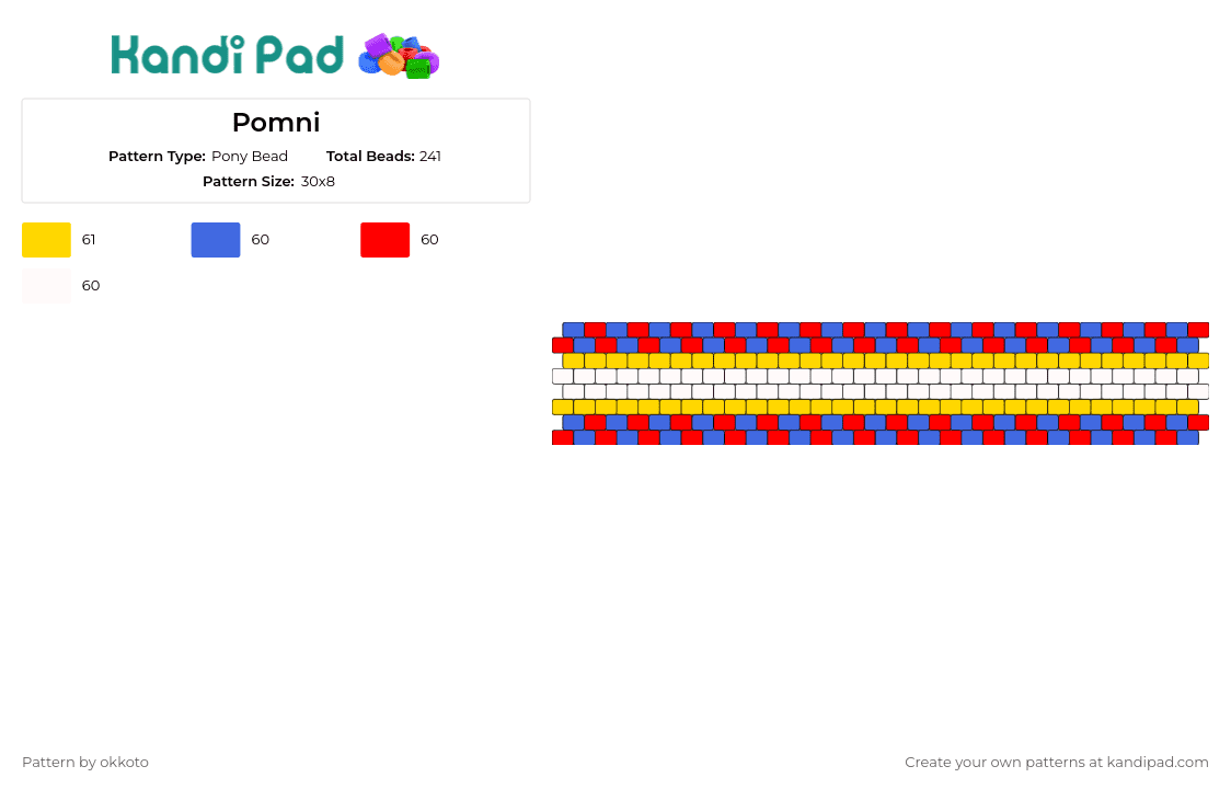 Pomni - Pony Bead Pattern by okkoto on Kandi Pad - pomni,amazing digital circus,cuff,striped,vibrant,accessory,geometric,interlocking,contrast,blue,red