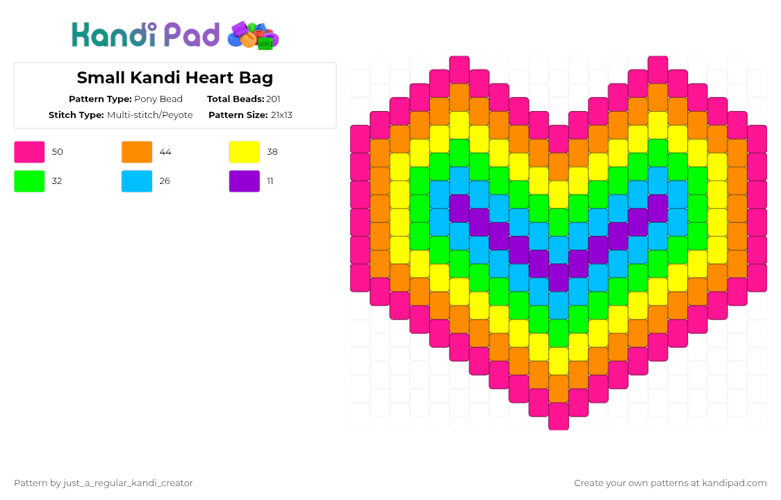 Small Kandi Heart Bag - Pony Bead Pattern by just_a_regular_kandi_creator on Kandi Pad - pink,orange,yellow,green