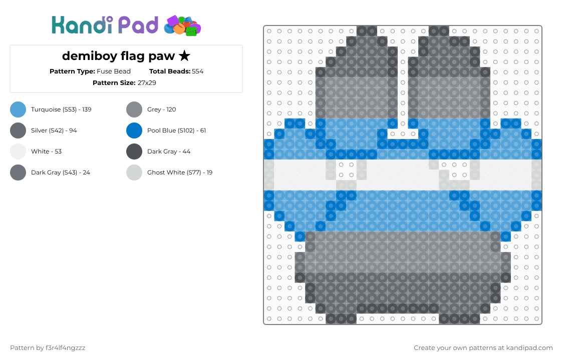 demiboy flag paw ★ - Fuse Bead Pattern by f3r4lf4ngzzz on Kandi Pad - gray,lgbtq,pride,lgbtpride,demiboy,paw