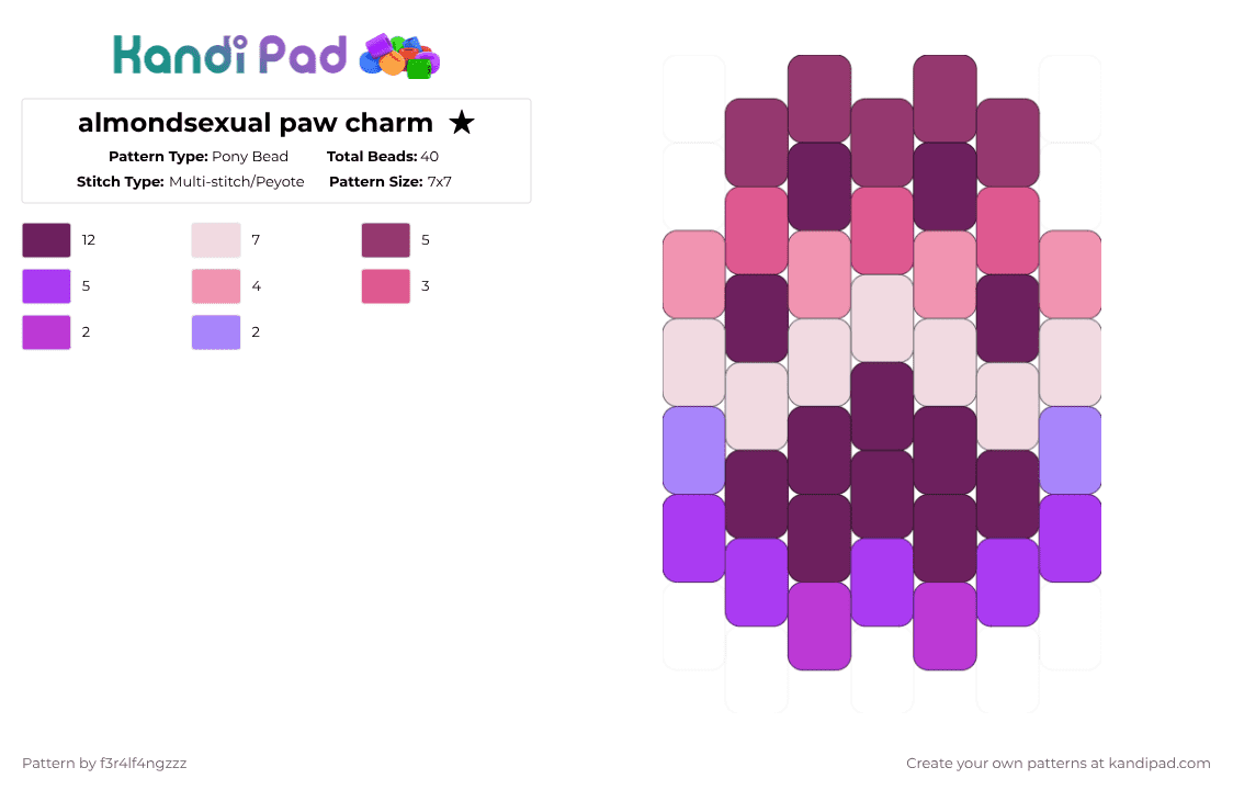 almondsexual paw charm  ★ - Pony Bead Pattern by deleted_user_670145 on Kandi Pad - pink,charm,paw,lgbt,pride,almondsexual