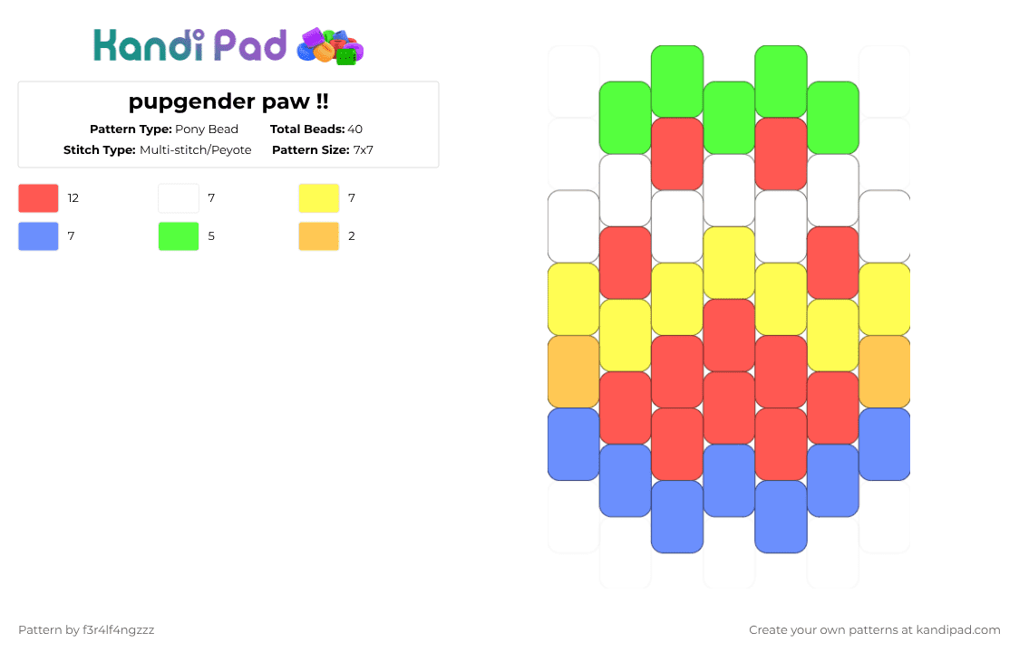 pupgender paw !! - Pony Bead Pattern by f3r4lf4ngzzz on Kandi Pad - yellow,red,charm,paw,puppy,xenogender,pride,pupgender