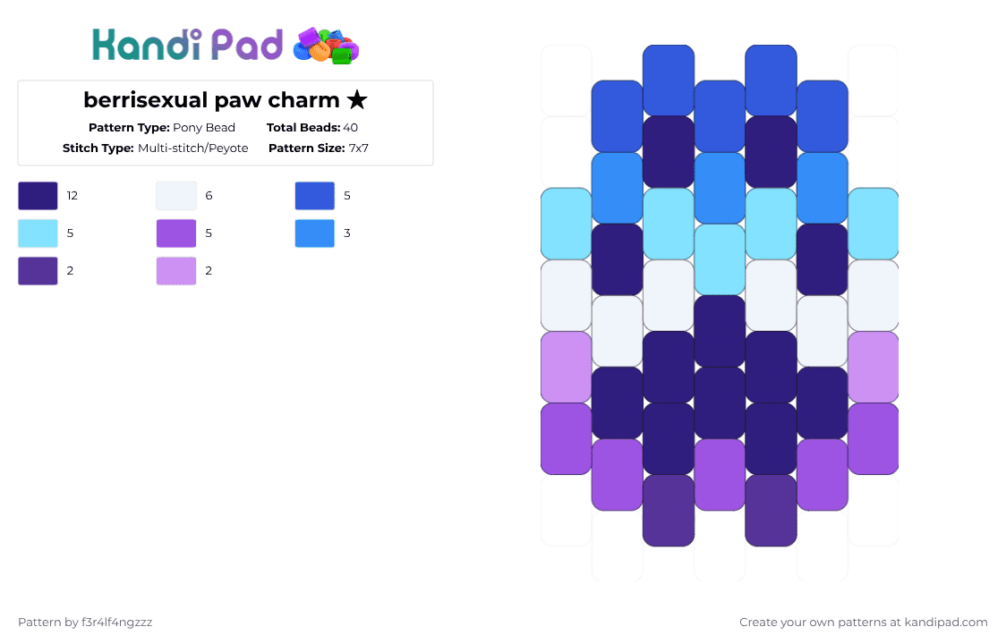 berrisexual paw charm ★ - Pony Bead Pattern by f3r4lf4ngzzz on Kandi Pad - light blue,purple,charm,lgbt,pride,paw,berrisexual