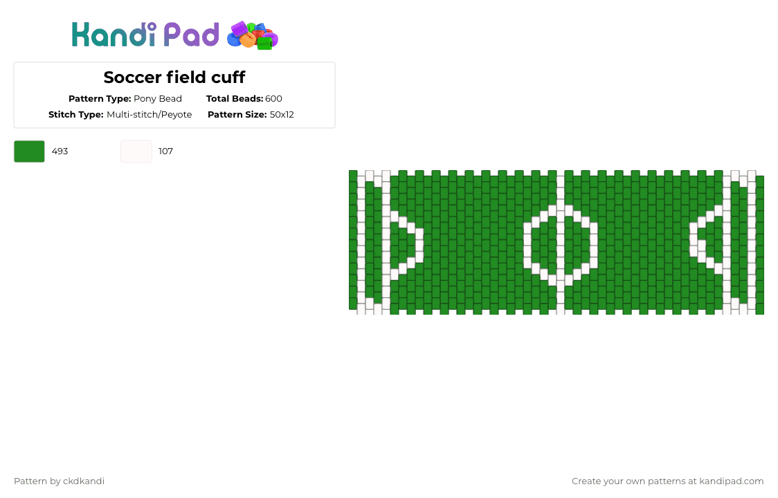 Soccer field cuff - Pony Bead Pattern by ckdkandi on Kandi Pad - soccer,field,sport,game,sports,gaming,green