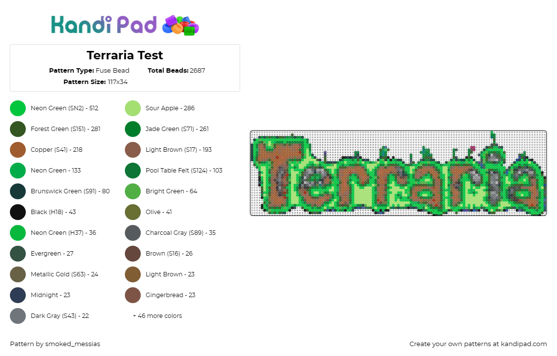 Terraria Test - Fuse Bead Pattern by smoked_messias on Kandi Pad - terraria,gaming,sandbox,adventure,logo,game title,green