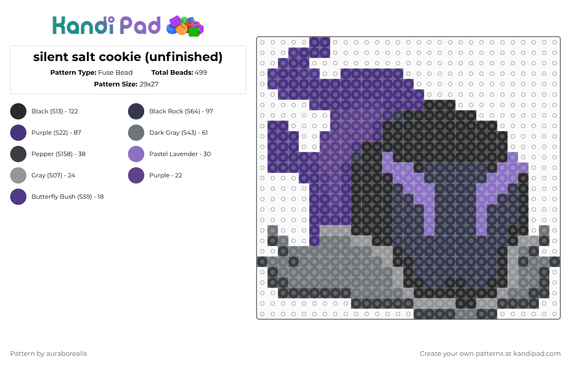 silent salt cookie (unfinished) - Fuse Bead Pattern by auraborealis on Kandi Pad - purple,cookierun,cookie run kingdom